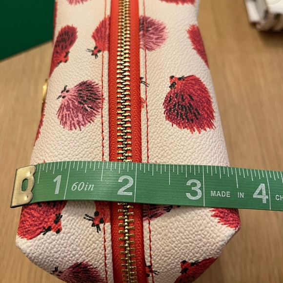 Tory Burch White Hedgehog Zip Makeup Cosmetic Case Bag Never Used Pink Red Gold - Picture 9 of 10